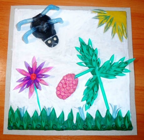 Декорируем аналогично цветок,солнце и траву. Мастер-класс: пластилинография с элементами декорирования для детей 5-7 лет.