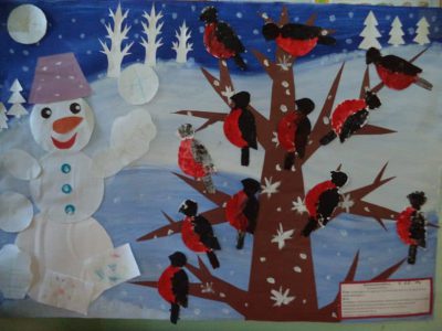 Кружковая работа по изобразительной деятельности для детей 3-4 лет «Снеговик и снегири»