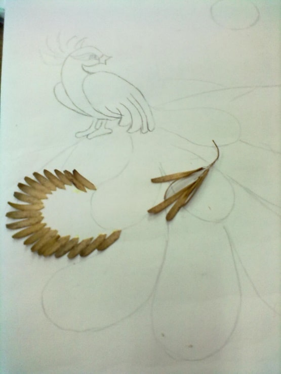 На листе картона рисуем жар-птицу и начинаем приклеивать «вертолётики» на перья хвоста. Презентация «Жар-птица».